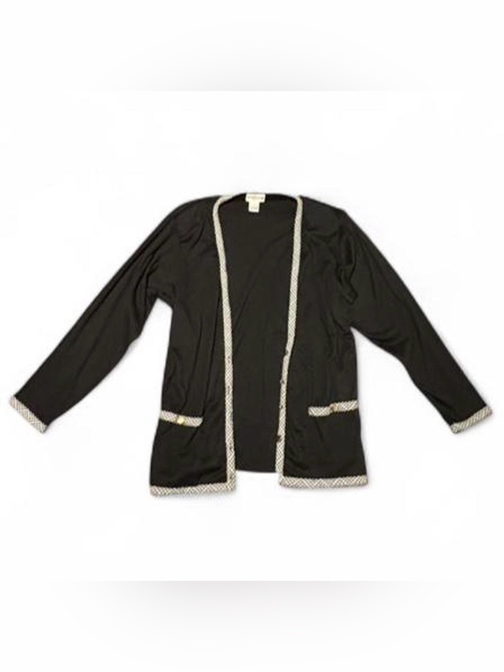 Black Cardigan with Black and White Checkered Trim